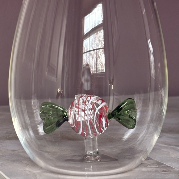 Set of Two Green and Red Candy Stemless Wine Glasses - Picture 3 of 5